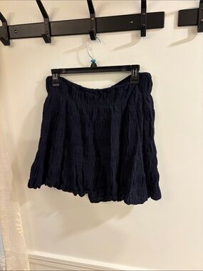 Max Studio Navy Crinkle Skater Mini Skirt